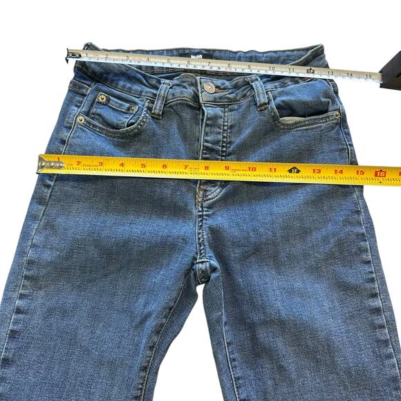 Womens Jeans Size 7 Flare Denim Button Fly 70s Retro Hippie Wide Leg Indie - Picture 3 of 10